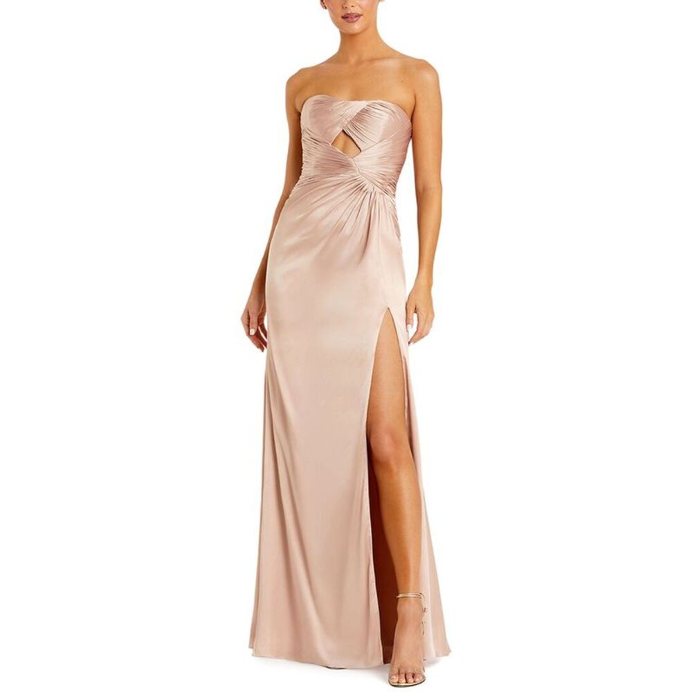 Mac Duggal Womens Strapless Charmeuse Wrap Gown, Brown